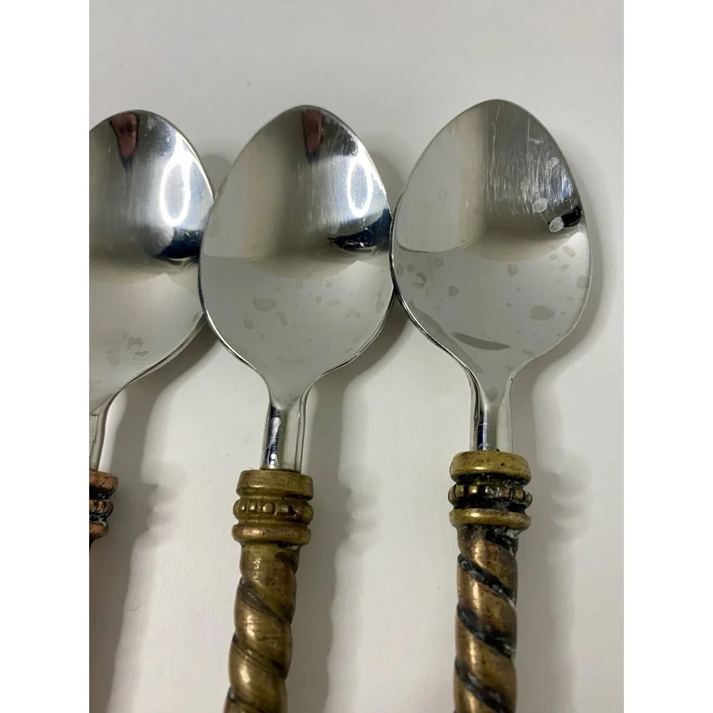 4 Gracious Goods Collection Acanthus Fleur de lis Stainless Soup Spoons 8